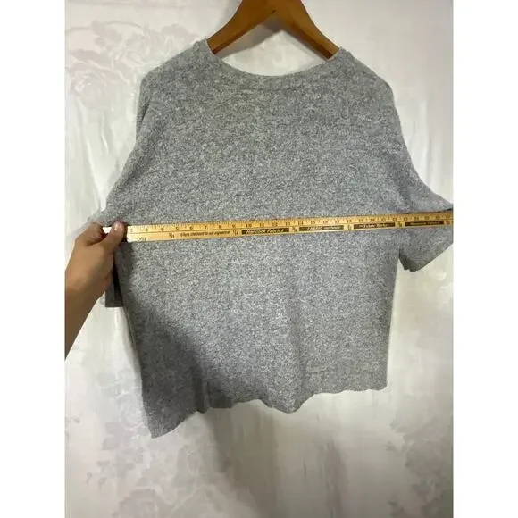 Zara Trafaluc Shirt Small Gray Chest Pocket Sweatshirt Raw Hem Oversized - Picture 8 of 9